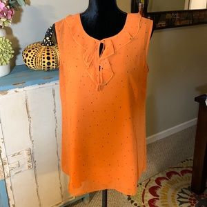NWT Cabi Orange Print Sleeveless Ruffled Collar Blouse